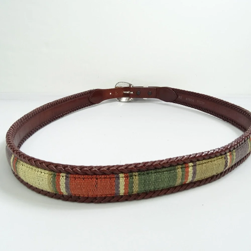 Brighton Santos Fabric Leather Men's Size 42 Buckle Belt 67506 Braided Egde Prep
